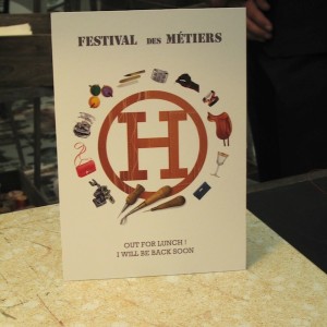 Hermès Festival des Métiers 2013 at lunch sign