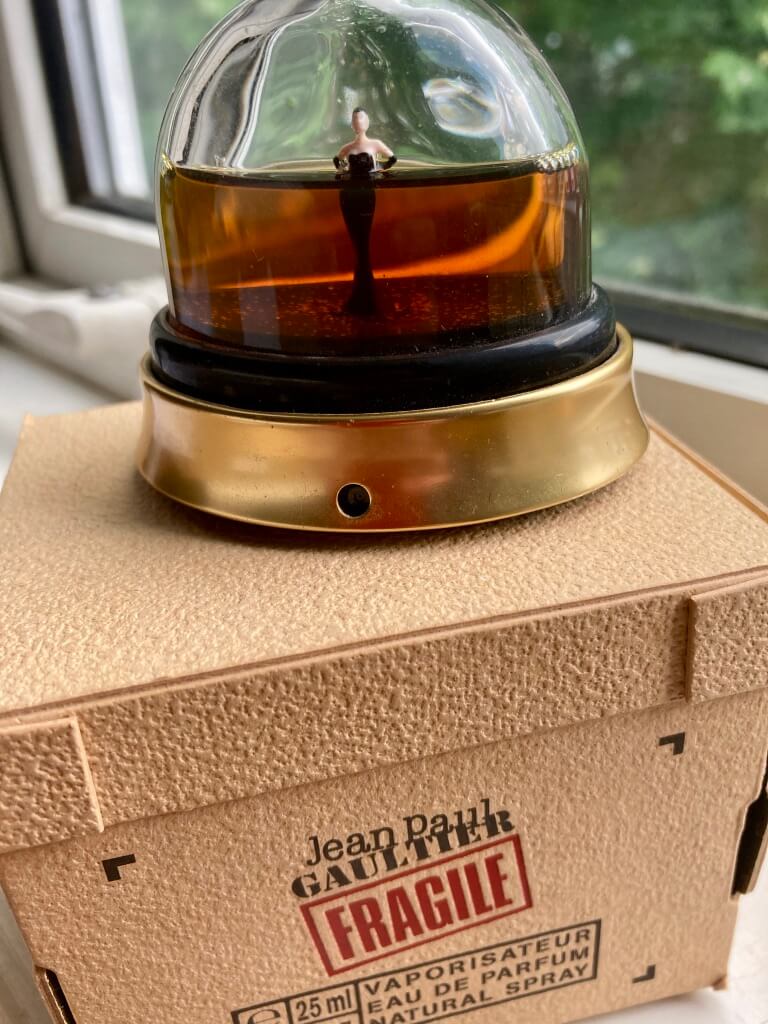 Jean-Paul Gaultier Fragile perfume and box illustrating #TooPrettyToUse