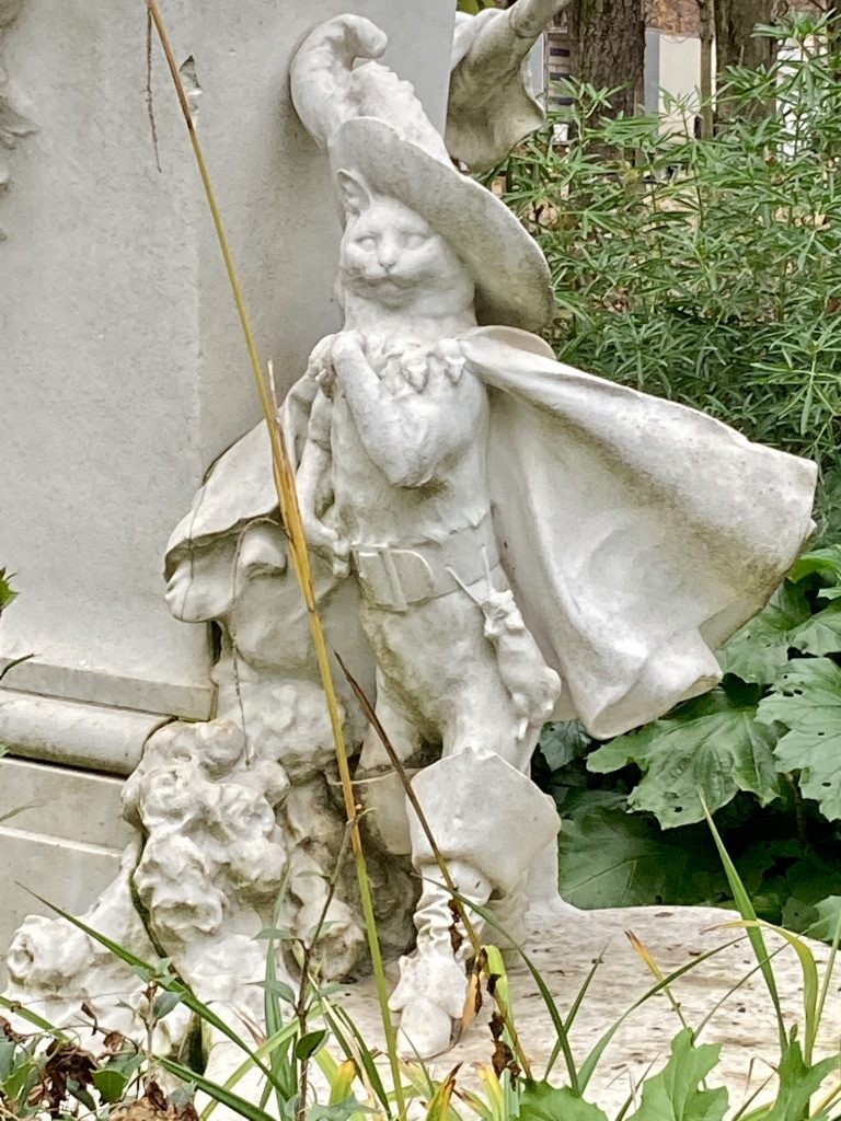 Puss in Boots, detail of Charles Perrault monument, Paris