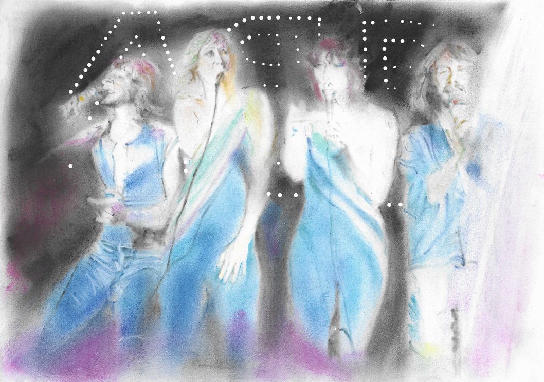 ABBA onstage illustrated by Marc McGreevy