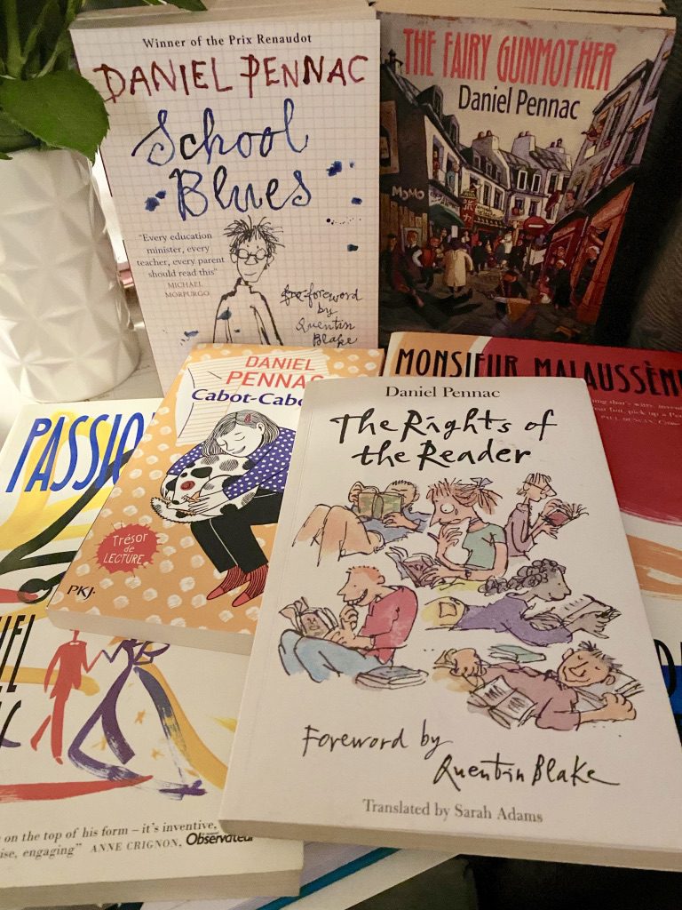 Selection of books by Daniel Pennac, The Rights of the Reader with its cover art by Quentin Blake is front and centre
