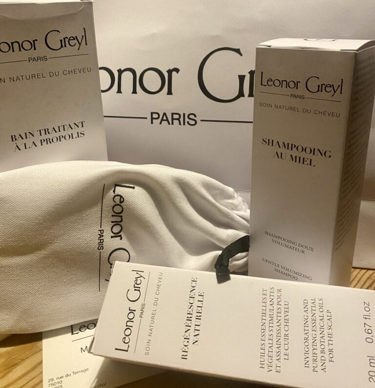 Leonor Greyl products, boxed and bagged