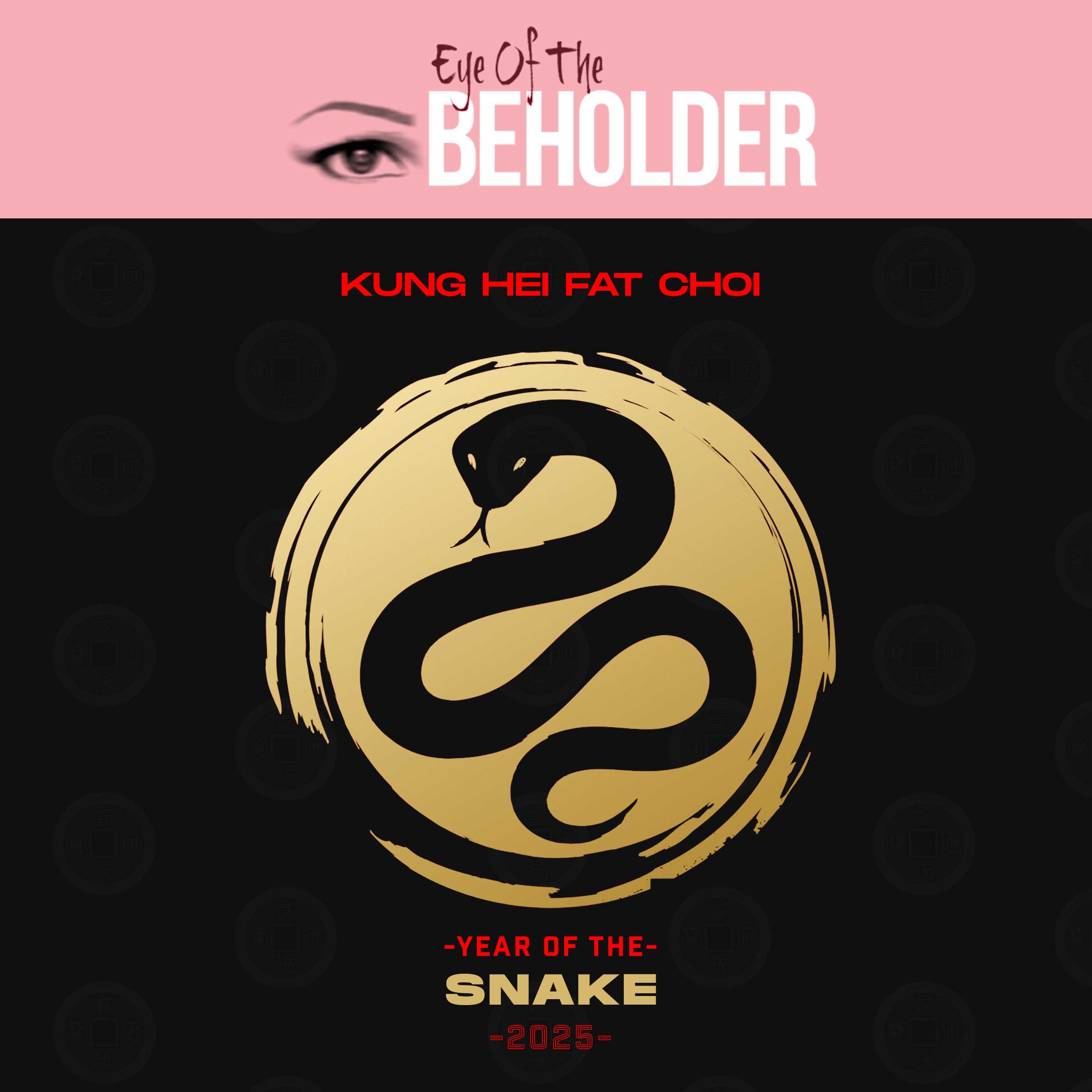 KUNG HEI FAT CHOI! BLACK SNAKE AGAINST GOLD ON BLACK BACKGROUND