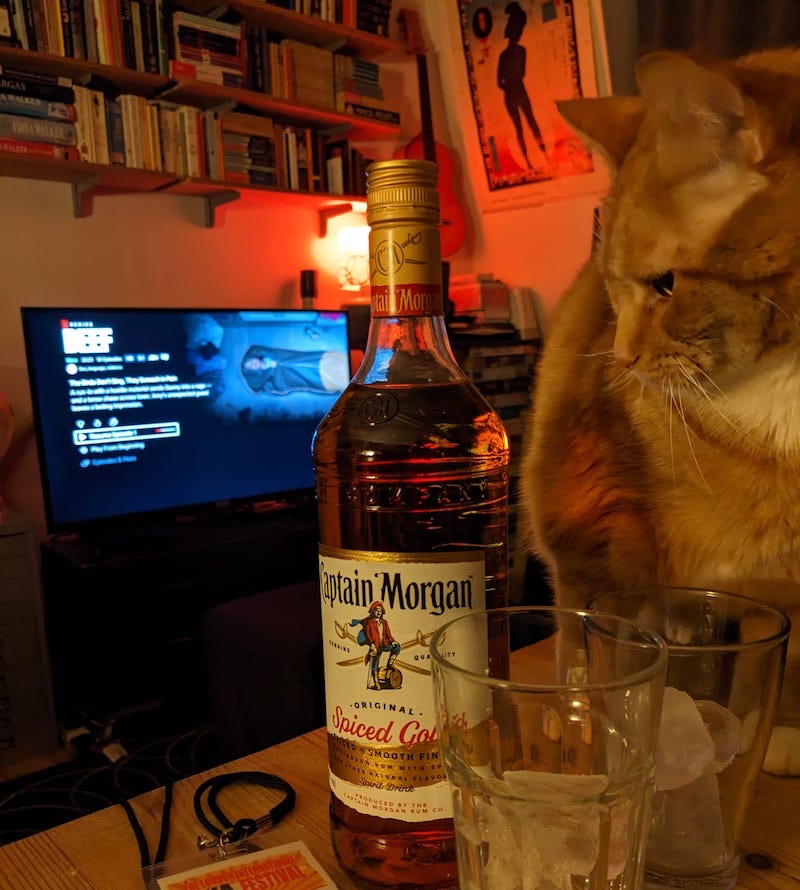 Benjy and Captain Morgan ready to enjoy Ali Wong in Beef