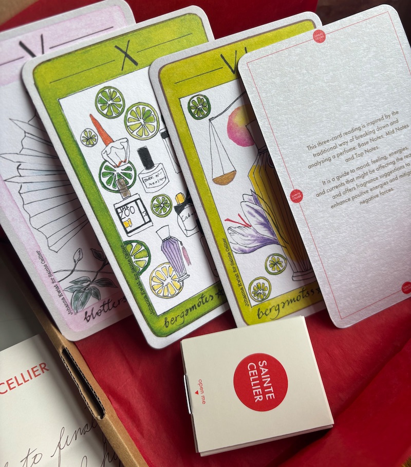 Sainte Cellier Perfume Tarot cards and sample scent box images copyright Johanna Kwiat