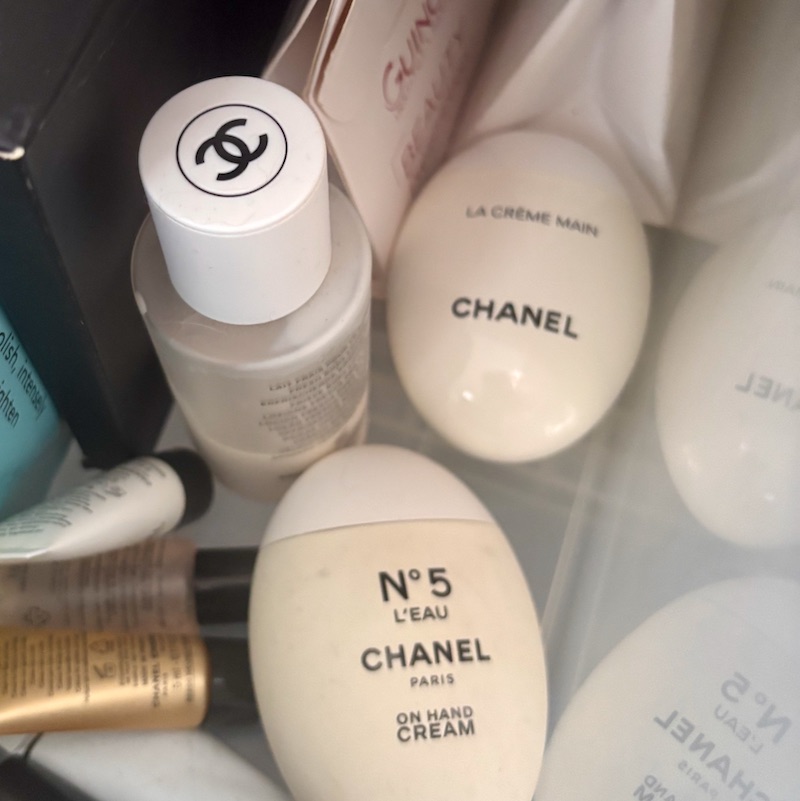 CHANEL products partly used jumbled together in a drawer